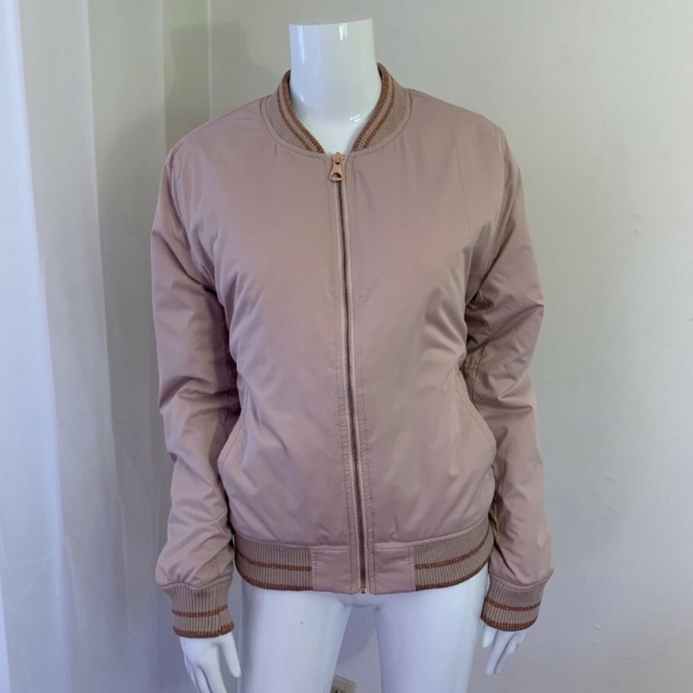 American Eagle Pink Rose Gold Metallic Baseball Bomber Jacket M AEO Excellent